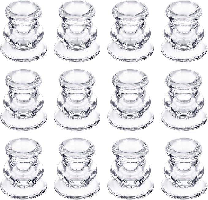 Clear Glass Taper Candle Holders Set of 12 | Candlestick for Wedding Decoration and Dinning