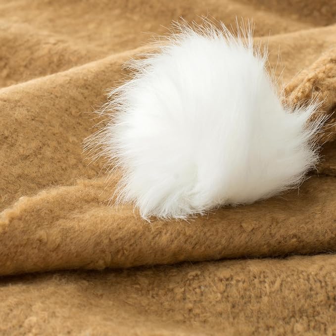Camel Pom Pom Throw Blanket for Couch, 50"X60" Soft Lightweight Knitted Farmhouse Decorative Blankets for Bed and Sofa