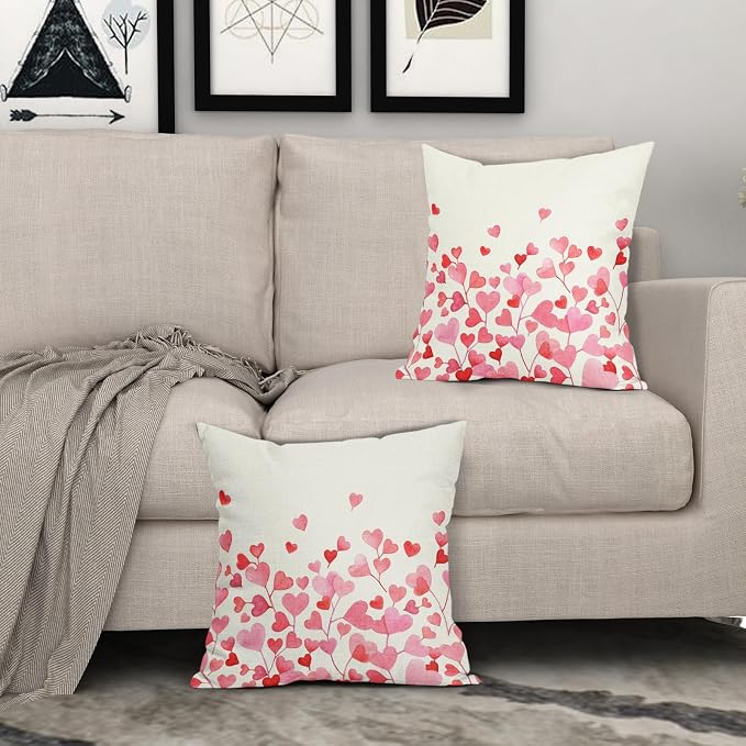 Kawani Valentines Day Pillow Covers 20x20 Inch Pink Love Heart Throw Pillow Covers Set of 2 Spring Holiday Pillowcases for Couch Bedroom Sofa Chair Car Home Decor