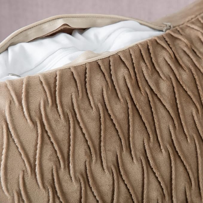 MADIZZ Set of 2 Super Soft Velvet Decorative Throw Pillow Covers 22x22 inch Light Brown Square with Texture Luxury Style Cushion Case Pillow Shell for Sofa Bedroom