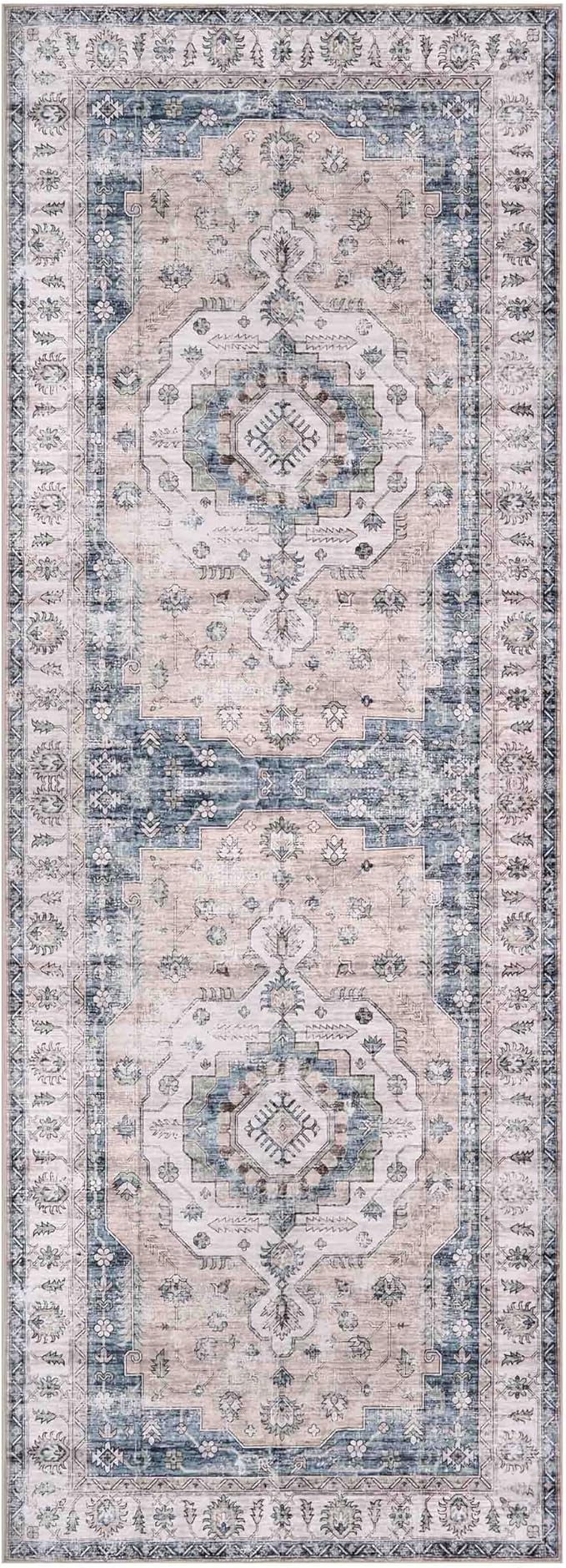 Machine Washable Area Rug, Soft & Durable, Non-Slip, Stain Resistant Rug for Bedroom, Living Room, Dining Room, High Traffic Areas. (Light Blue/Ivory, 2.5' X 7')