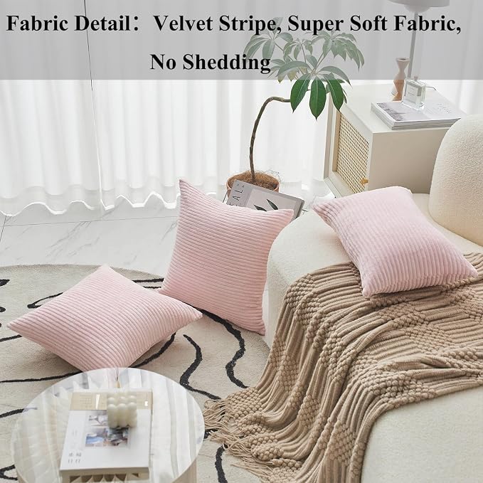 Home Brilliant Blush Pink Pillow Covers Throw Pillow Covers for Women Super Soft Striped Velvet Pillow Covers Set of 2 26x26 inch, Blush Pink