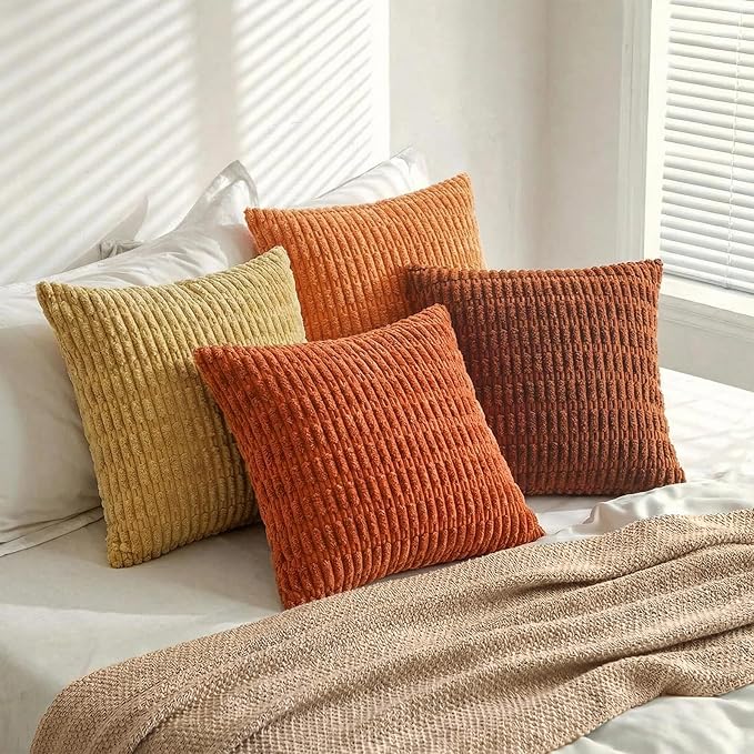 Fancy Homi 4 Packs Decorative Throw Pillow Covers for Living Room Couch Bed, Modern Farmhouse Boho Home Décor Accent Cushion Case, 20" x 20", Burnt Orange Series