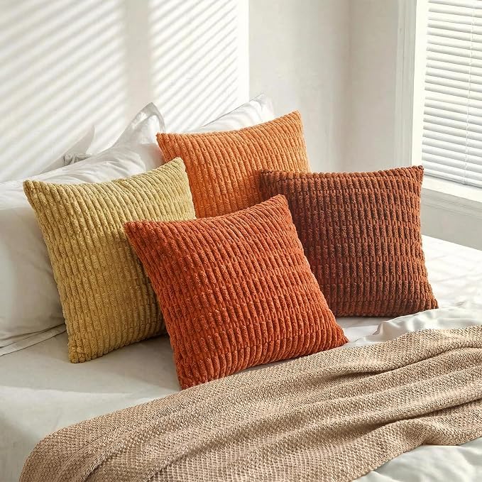 Fancy Homi 4 Packs Decorative Throw Pillow Covers for Living Room Couch Bed, Modern Farmhouse Boho Home Décor Accent Cushion Case, 26" x 26", Burnt Orange Series