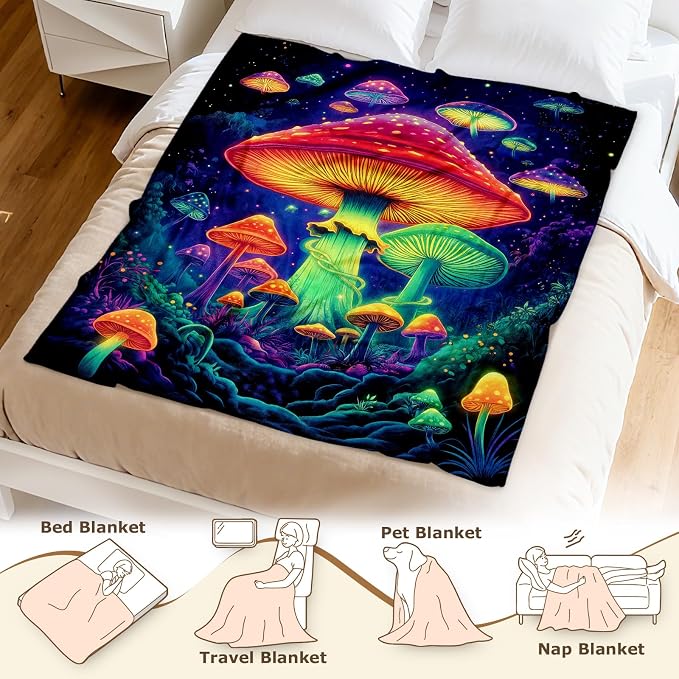 Mushroom Blanket Gifts For Women Girls Mushroom Blanket for Kids Plant Throw Blankets Decor for Home Office for Boys Men Unique Blankets Gift Ideas for Plant Lovers Christmas and Birthday(60X80 Inch)