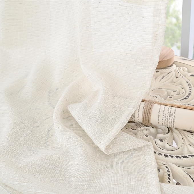 BGment 42X84 Inches Long Linen Curtains for Living Room 2 Panels Set | Textured Light Filtering Drapes Semi Sheer for Bedroom Country Lightweight Rustic with Rod Pocket