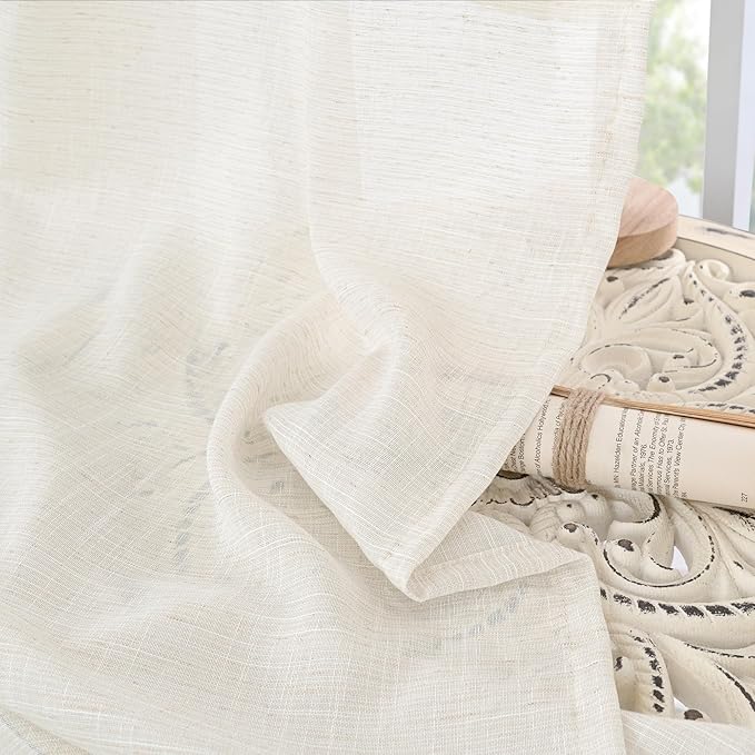 BGment Linen Semi Sheer Curtains 72 Inch Length for Living Room - Rod Pocket Natural Textured Window Drapes Light Filtering for Bedroom Lightweight Rustic, 2 Panels Set, 52 X 72 Inch