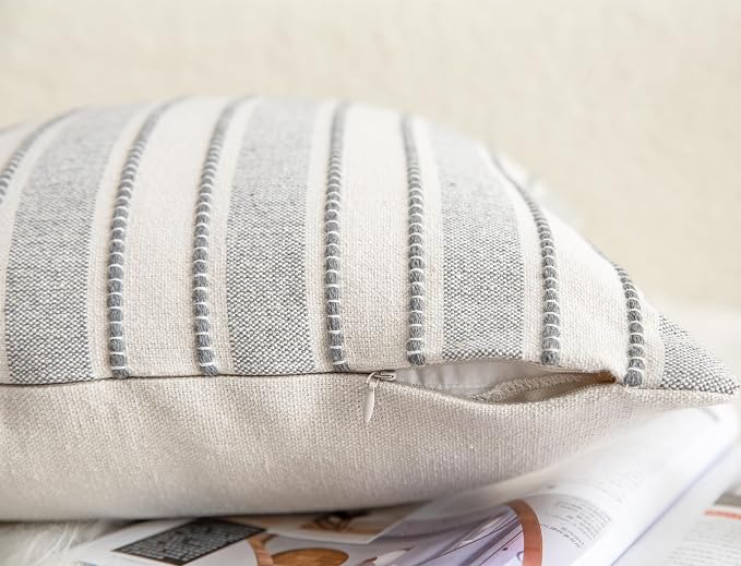 Cethom Decorative Boho Lumbar Throw Pillow Covers, Farmhouse Textured Pillow Case, 12 x 20 Inch Set of 2, Chair Sofa Bedroom Living Room Home Decor Couch Cushion Case, Grey and Beige