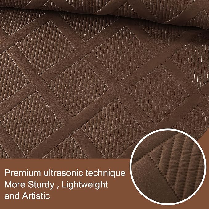 Exclusivo Mezcla Quilt King Size, Brown | Soft Bedspreads with 2 Pillow Shams, Modern Striped Pattern, Lightweight Bedding Set Coverlets for All Seasons, 104x96 Inch