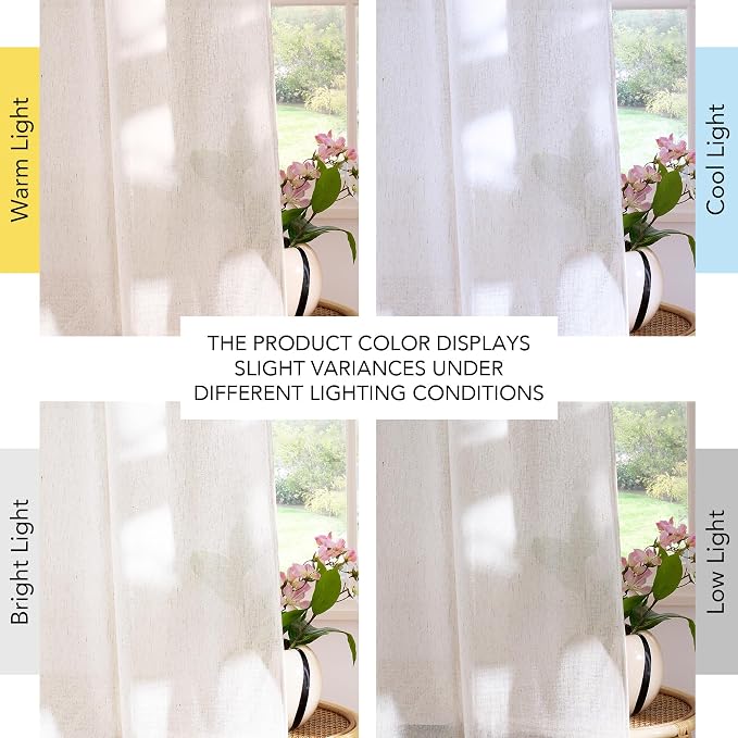 NICETOWN Linen Cream Curtains 24 inches Long for Kitchen, Rod Pocket & Back Tab Thick Flax Blend Privacy with Light Filtering Short Window Treatments for Bedroom, W55 x L24, 2 Panels