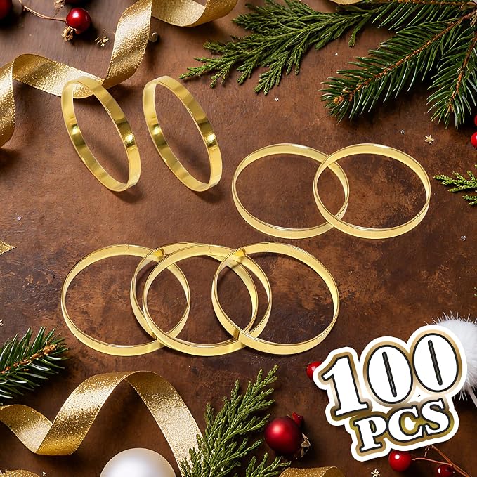 100 Pcs Gold Napkin Rings Bulk, Exquisite Round Napkin Ring Buckles, Suitable for Family Dinners, Weddings, Holiday Parties