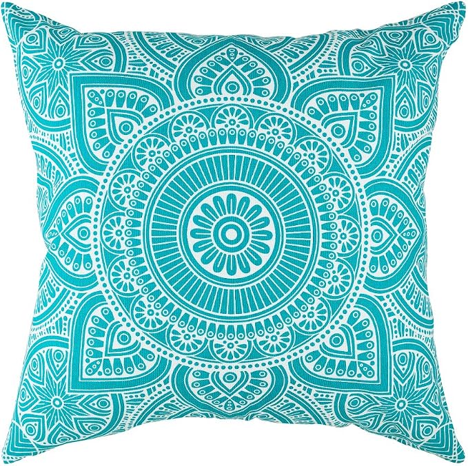 TreeWool Mandala Accent Throw Pillow Covers 18x18 Set of 2 (Turquoise) | Decorative Throw Pillowcases for Sofa & Couch; 100% Cotton Accent Covers Ideal for Spring & Summer Stylish Home Decor