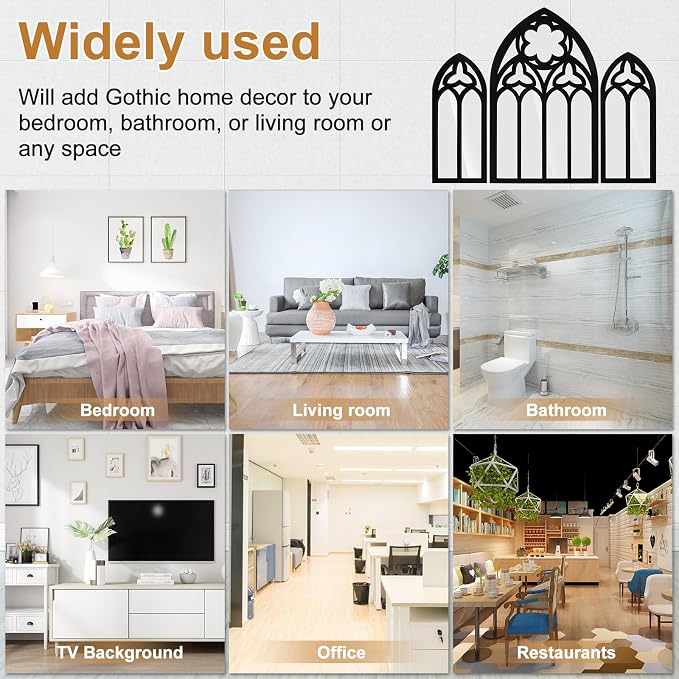 3Pcs Wall Arch Mirrors Set Gothic Wall Mirror Decor Cathedral Arched Mirror Decor Decorative Arched Wall Mirror for Living Room Bedroom Entryway Bathroom Vanity(white)