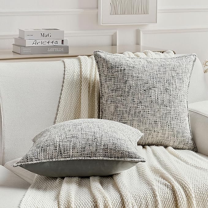 FUTEI Pack of 2 Chenille Tweed Vintage Throw Pillow Covers 16x16 Inch Soft Decorative Cushion Case Modern Farmhouse Accent for Couch Bed Living Room, Black