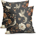 Kawani Vintage Floral Pillow Covers 16x16 Inch Set of 2 Black Chinoiserie Flower and Bird Outdoor Decorative Throw Pillows Retro Rustic Pillowcases Farmhouse Cushion Covers for Couch Home Decor