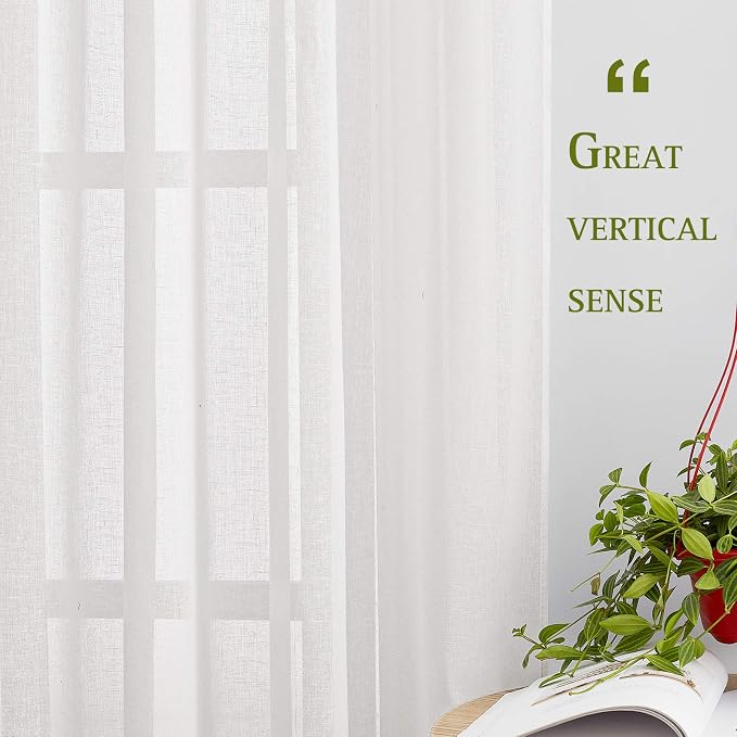 NICETOWN 45" Long White Flax Linen Sheer Bedroom Curtains Grommet, Decorative Window Treatment Draperies Privacy with Light Through for Kitchen/Nursery/Bathroom, 52" Wide, Sold as 2 Panels