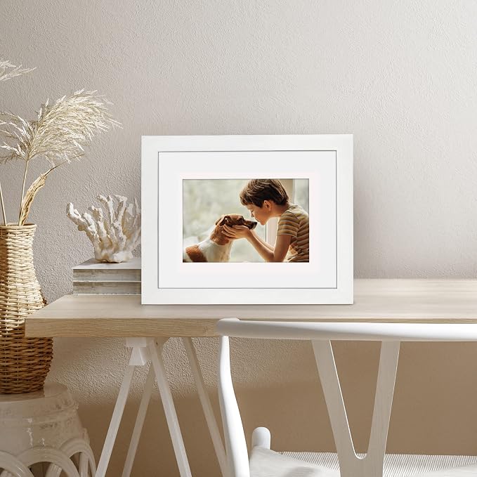 Americanflat 8x10 Picture Frame with Shatter-Resistant Glass - Use as 5x7 Frame with Mat or Display 8x10 Photo Without Mat - Signature Collection - Picture Frames for Tabletop and Wall Display - White