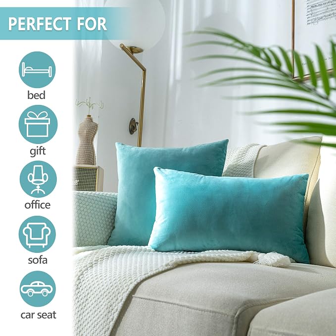 Stellhome Pack of 2 Velvet Pillow Covers Square Decorative Cushion Covers for Bed Couch Sofa Bench, 24 x 24 inch (60 x 60 cm), Dark Cyan