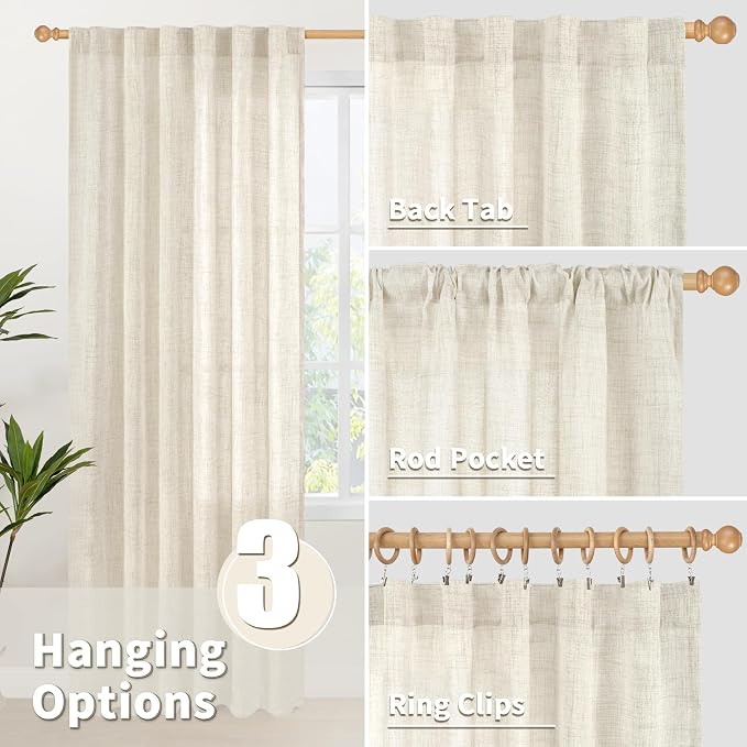 YoungsTex Small Linen Curtains 40 Inch Length, Cafe Drapes with Rod Pocket Back Tab Semi Sheer for Bathroom Kitchen Window Over Sink, 2 Panels, 24 X 40 Inch