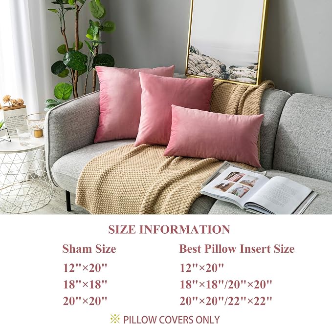 Stellhome Rectangle Velvet Pillow Covers Decorative Cushion Covers for Bed Couch Sofa Bench, 12 x 20 inch (30 x 50 cm), Hot Pink, Pack of 2