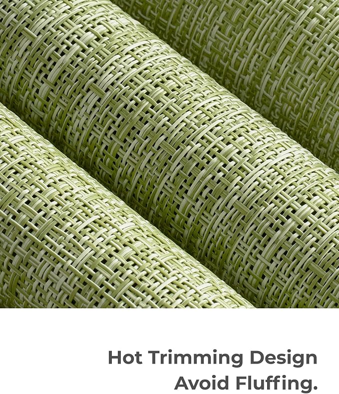 Leetaltree Bean Green Woven Placemats Set of 12 - Heat Resistant Non-Slip Place Mats for Dining Table, Washable Durable PVC Table Mats(Bean Green, 12)