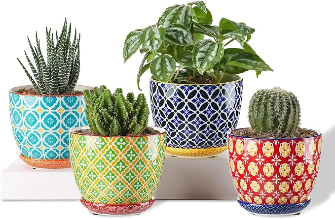 Metahom 3.8 Inch Succulent Pots, Ceramic Pots for Plants, Set of 4