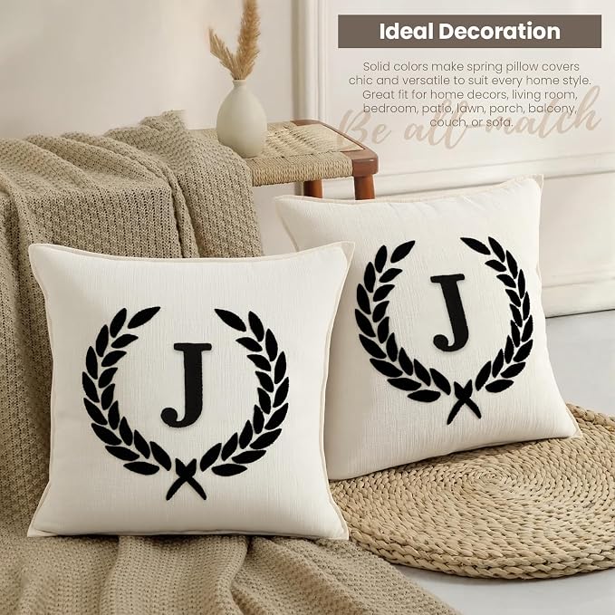 Pack of 2 Chenille Initials Pillowcases 18x18 inch Cream White