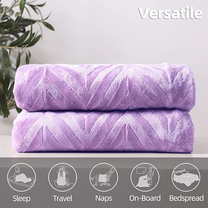 Whale Flotilla Flannel Fleece Bed Blanket Twin Size, Lilac | Lightweight Breathable Soft Bedspread, Plush Fluffy Coverlet Chevron Design Decorative Blanket for All Season, 60x80 Inch