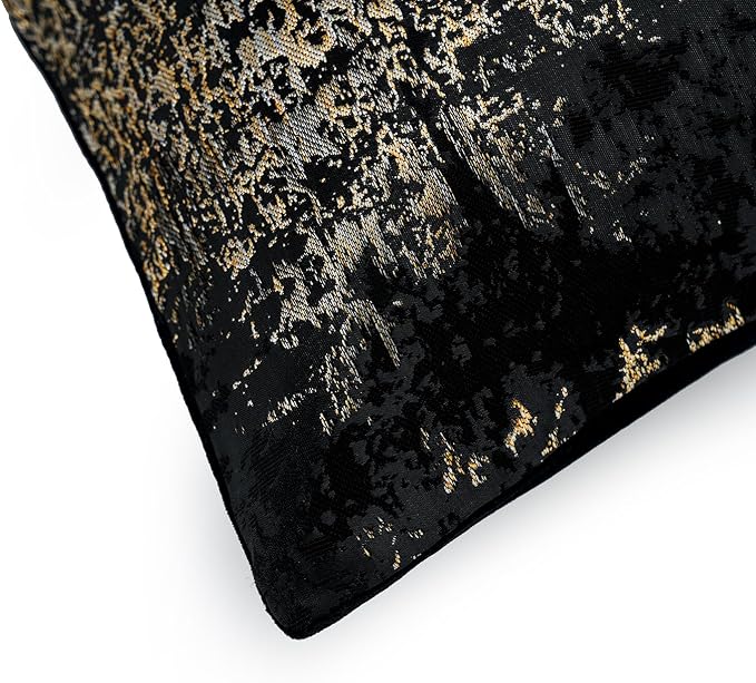 THE-TINOART Black Champagne Metallic Jacquard Pillow Covers 20x20 Pack of 2 Velvet Back Modern Glam Sofa Decor