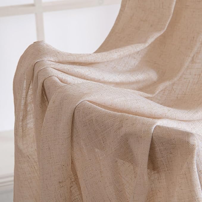 MIULEE Natural Beige Linen Curtains 52x54 Inch Long for Bedroom Living Room | 2 Panels, Soft Linen Textured Window Drapes, Semi Sheer Light Filtering, Back Tab Rod Pocket, Farmhouse Burlap Look Decor