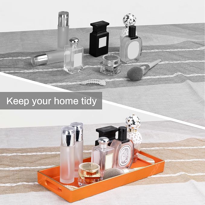 MAONAME Orange Bathroom Tray, Rectangular Toilet Tank Trays with Handles