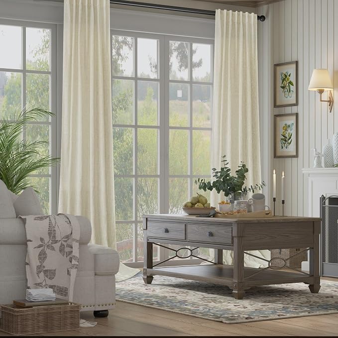 Pitalk 102 Inch Long Linen Curtains 2 Panels for Living Room Birch Beige Light Filtering Semi Sheer Linen Blend Oatmeal Curtains Back Tab Neutral Drapes for Bedroom Farmhouse Decor 52 x 102 Length