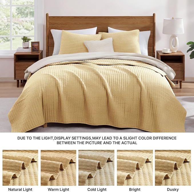 WRENSONGE King Size Quilt-Lightweight Bedspreads Yellow King Quilt Bedding | Soft Coverlet with 2 Pillow Shams for All Seasons, Suitable for Bed, Couch, 3 Pieces, 106"x94"