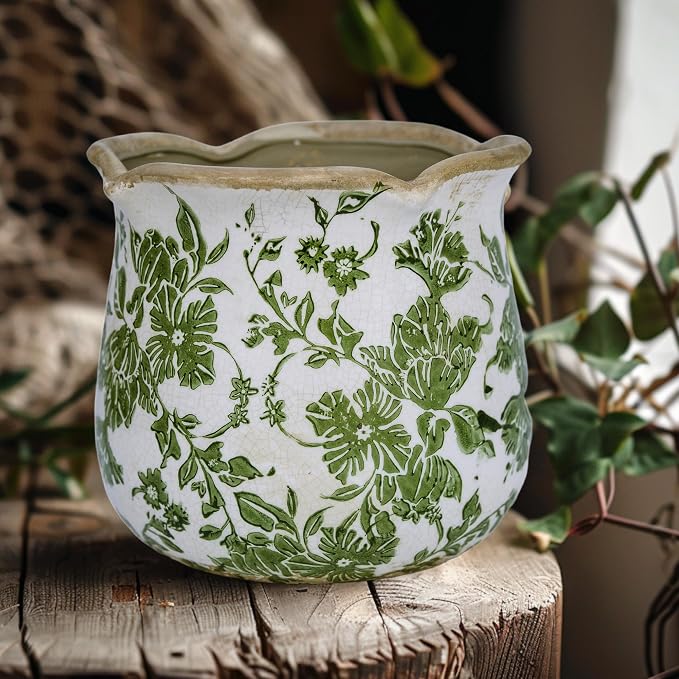 Dosayes Rustic Ceramic Pot for Plant, 6 Inch Vintage Flower Pot (Green)