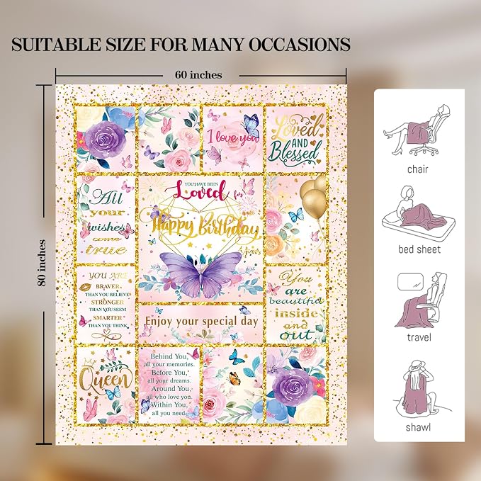Birthday Gifts for Women - 80x60 Inch Unique Throw Blanket for Her, Best Friend Birthday Gifts for Women, Thoughtful Gifts for Woman Birthdays Unique Ideas (Mom, Wife, Sister, Grandma)