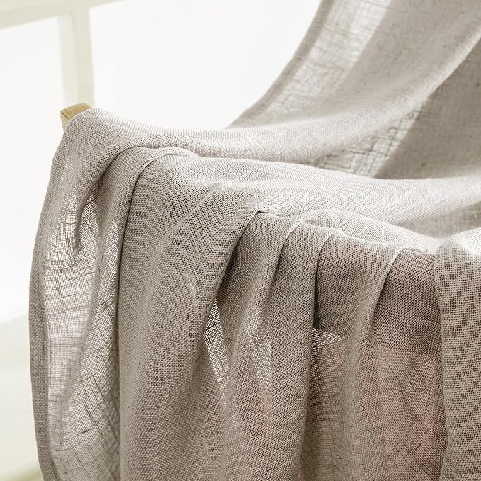 MIULEE Burlywood Birch Curtains 52x84 Inch Long 2 Panels for Bedroom | Living Room, Soft Linen Textured Window Drapes, Semi Sheer Light Filtering, Back Tab Rod Pocket, Farmhouse Burlap Look Decor