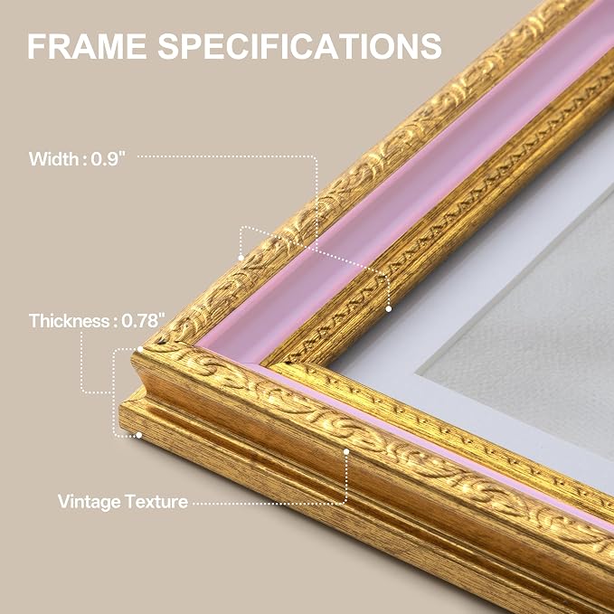 eletecpro 5x7 Vintage Picture Frame, Glass Cover, Pink Gold, 2-Pack