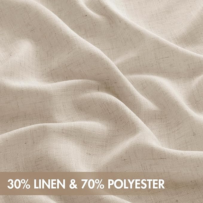 MIULEE Oatmeal Back Tab Linen Curtains 4 Panels 42W x 102L | Linen material, light filtering, rod pocket back tab hanging, farmhouse decor for living room bedroom