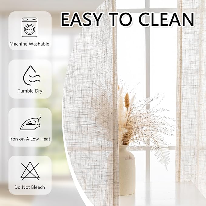 MYSKY HOME Linen French Door Curtains for Door Window 40 Inch Length 2 Panels Short Semi Sheer Light Filtering Curtain for Glass Small Window Drapes Rod Pocket for Bedroom Bathroom, Linen, 26" Wide