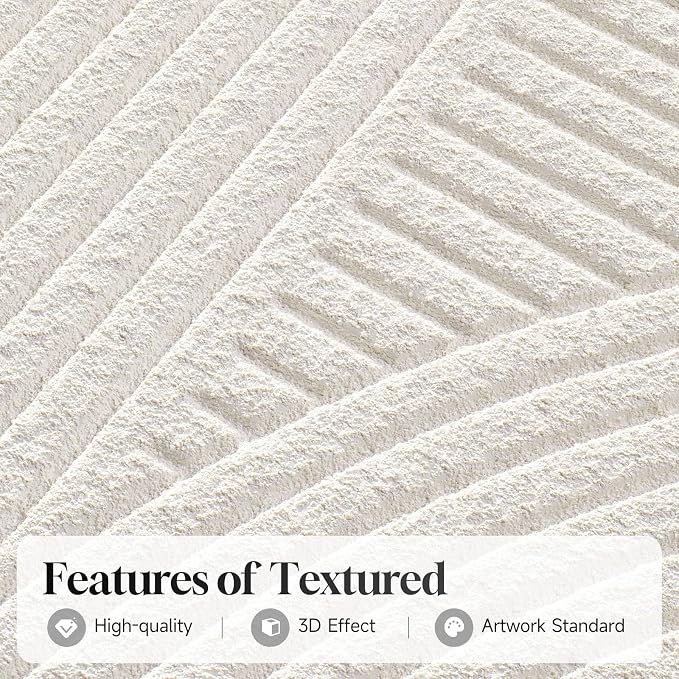 Large 3D Textured Modern White Abstract Wall Art for Living Room, 3 Piece | Solid Wood Framed Artwork for Walls, Set of 3 All White Texture Paintings, 24x36 In Big Pictures Wall Decor Bedroom Office