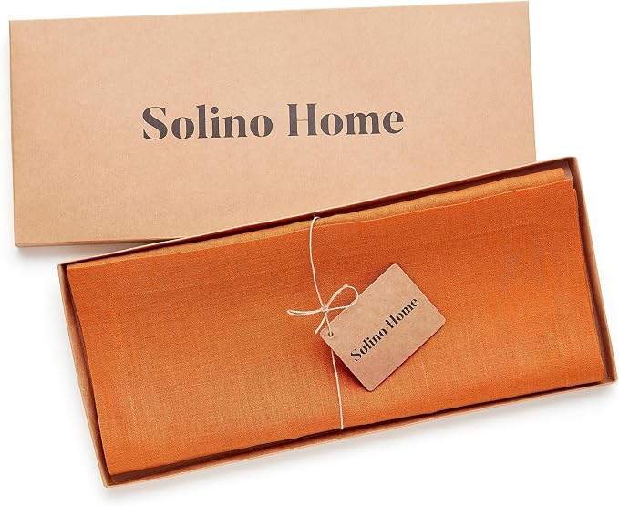 Solino Home 100% Pure Linen Dining Table Runner Orange, Fete 14 x 132 in | a graceful centrepiece for dining and gatherings, European flax fibres, handloomed texture, soft, fine, OEKO-TEX Certified