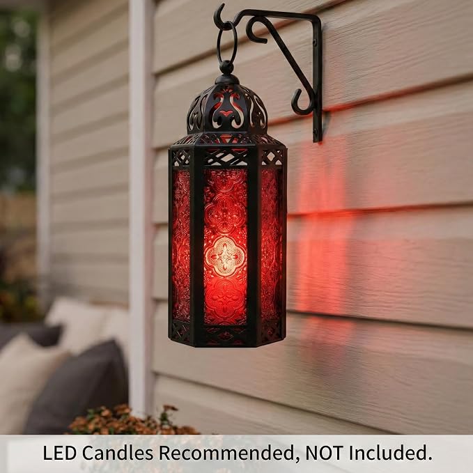 Vela Lanterns Decorative Indoor Moroccan Candle Holder Lamp, Red, M | Gothic Dark Academia Decor, Whimsigoth, Medieval & Vampire Decor, Hanging Turkish Lamp, Halloween Centerpiece, 10.5" Tall