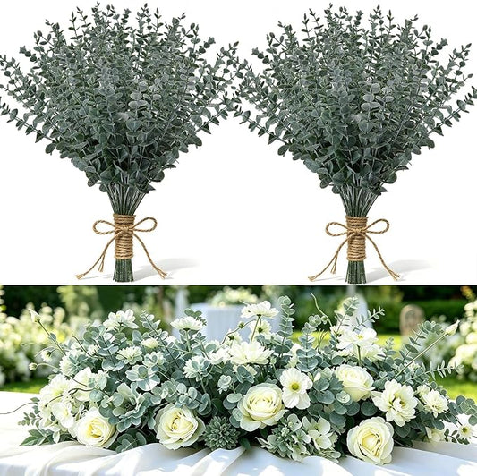 100pcs Eucalyptus Stems Artificial Eucalyptus Leaves Stems,Fake Eucalyptus Plants Real Touch Faux Eucalyptus garland for Office Flowers Bouquet, Table centerpieces,Wedding,Garden Decoration,Home Decor