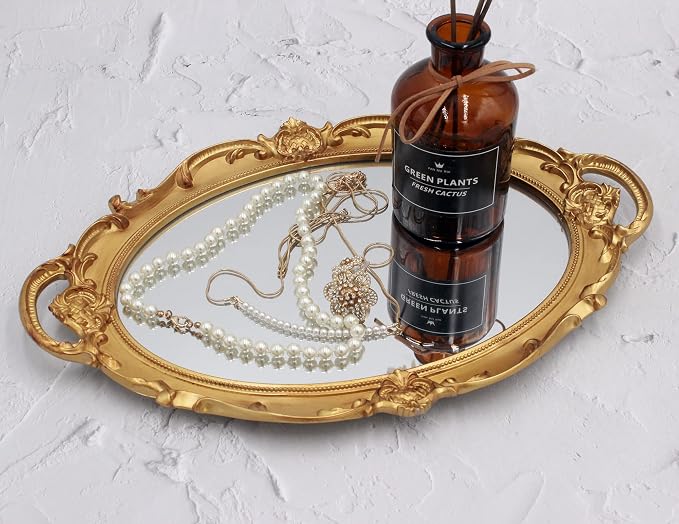 Eaoundm 14.5 x 10 inchs Oval Hanging Mirror (Gold 2 Pcs) | Antique Decorative Wall Mirror Vintage