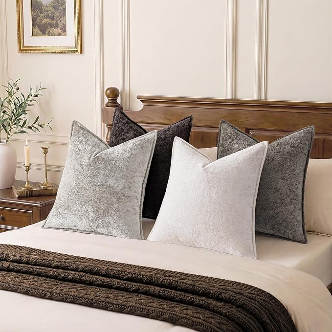 a moment Throw Pillow Covers 24X24 Inch 4 Packs,Soft Velvet Decorative Pillow Cases with 3D Ice Flower,Texture Modern Accent Cushion Covers for Sofa Couch Home Decor Urban Stone
