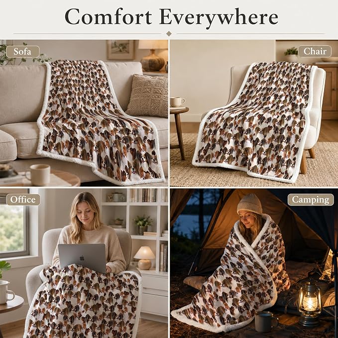 BlessLiving Throw Blanket, Brown Dog Animal Gift, 50x60 in | sherpa fleece fabric, Papillon Dense Pet Blankets Puppy Lovers print, for couch or sofa, pet lovers, easy machine care