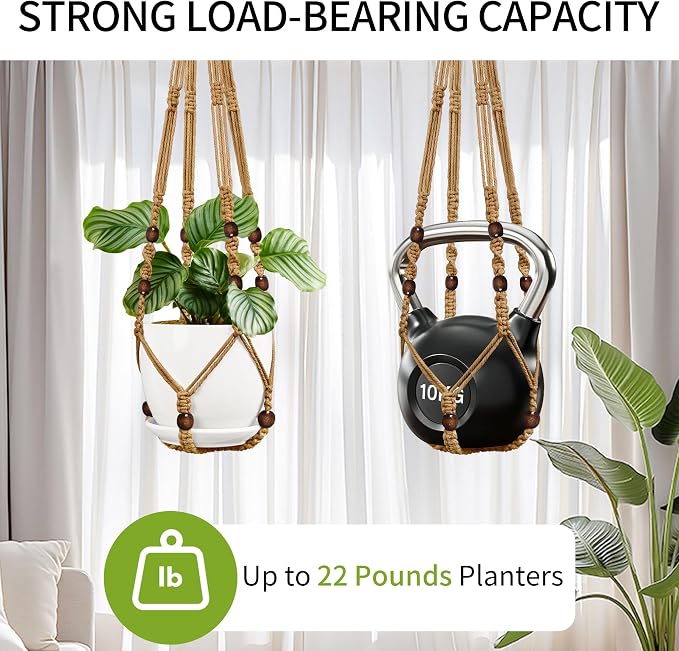 Macrame Plant Hanger - Fits 4-15 Inch Pots, 3 Pack, Brown