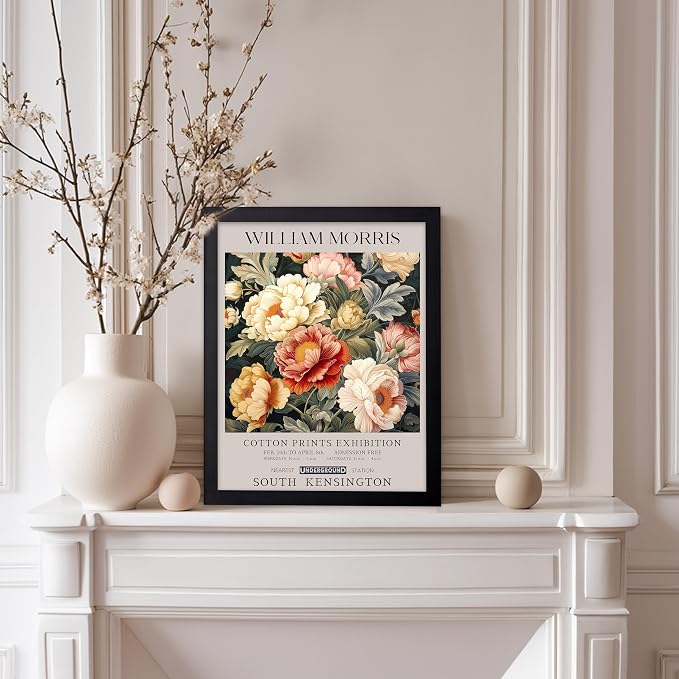 Poster Master William Morris Poster - Peony Print - Botanical Art - Flower Art - Exhibition Artwork - Animal Creation - Floral Piece - Aesthetic Illustration - Colorful Office or Bedroom Decor - 11x14 Black Framed