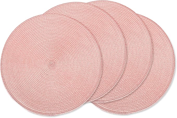 AHHFSMEI Round Placemats Set of 4 Heat Resistant Washable Non-Slip Woven Braided Table Mats for Dining Table Kitchen & Home Decor (Pink,4)