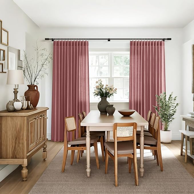 Jowels Canyon Rose Linen Curtains 84 Inch Long 2 Panels for Living Room | Pink Light Filtering Sheer Curtain, Back Tab Pocket Pleated Look, Boho Farmhouse Textured Privacy Drapes for Bedroom Window